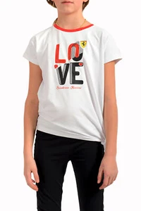Scuderia Ferrari Girl "On Track Love" White Short Sleeve Crew Neck T-Shirt - Picture 1 of 7