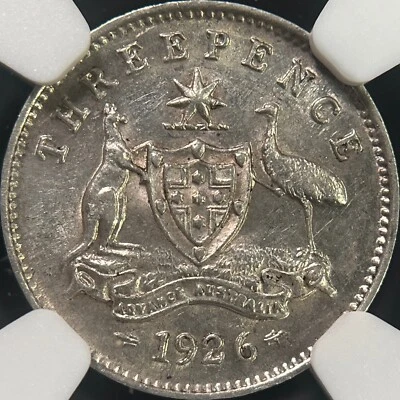 AUSTRALIA. 1926, Threepence, Silver - NGC MS61 - KGV, 3 Pence - Image 1 of 4