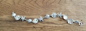Vint Sterling Silver Sea Shell~Starfish~Sand Dollar MERMAID bracelet BEACHY 925❤ - Picture 1 of 8