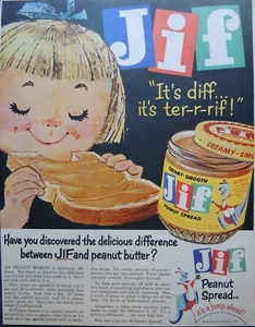ANUNCIO IMPRESO MANTEQUILLA DE MANÍ JIF 1960 CREMOSO SUAVE CACAHUETE UNTABLE PROCTER & GAMBLE CO. - Imagen 1 de 3
