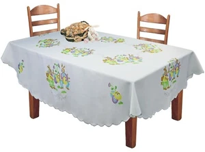 Creative Linens Easter Bunny Egg OVAL Tablecloth 68x84", 68x104" White Fabric - Picture 1 of 3