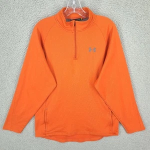 Under Armour 1/4 Zip Sweater Mens Large Loose Fit Orange Pulover Golf Pockets - Picture 1 of 9