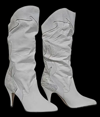 NUEVAS Botas de Vaquero STALLION URUGUAY Años 80 Blancas con Cuero Gris Piel de Serpiente Talla 9M Foto 1 de 4