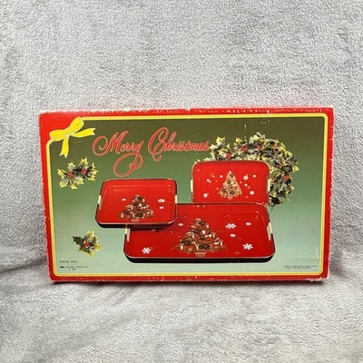 Vintage Artmark Chicago Lacquer Ware Tray Christmas Tree Holly 1985 Retro Only 1 - Image 1 of 4