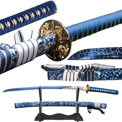 Espada funcional afilada samurai japonesa lista para la batalla Katana 1095 azul Foto 1 de 4