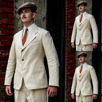 Trajes de hombre marfil vintage 2 piezas chaqueta de solapa de muesca de los años 80 abrigo informal de trabajo Foto 1 de 4