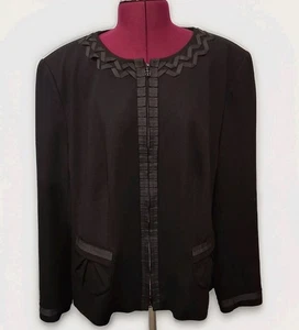 Basler Old Money Quiet Luxury Intricate Womens Black Blazer Two Way Zip Jacket - Picture 1 of 15