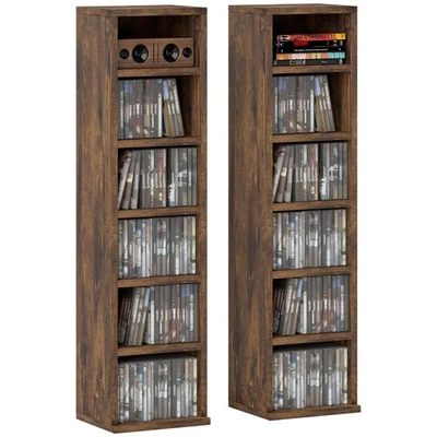 HOMCOM Set of 2 CD Storage Units with Adjustable Shelves Rustic Brown - Image 1 of 4