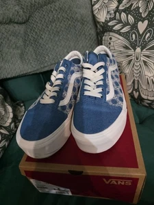 Platform Jean And Lace Summer Vans Worn ONCE Denim Mix Blue With Box Size 6 - Picture 1 of 6