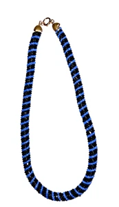 Bellissima collana girocollo vintage 15-1/2" con perline semi sul retro e corda blu - Foto 1 di 3