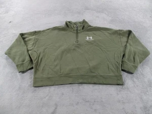 Under Armour Sweatshirt Womens Medium Green Quarter Zip Fleece Lined Cropped - Picture 1 of 9