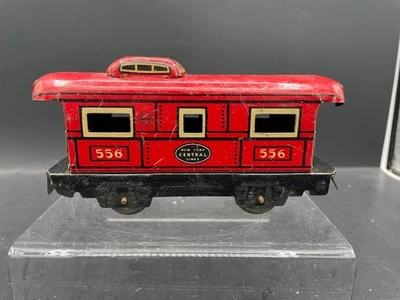Marx Prewar Tin Caboose 556 New York Central Lines Metal Toy Train Red Caboose - Image 1 of 4