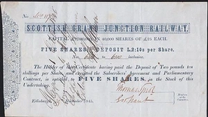 Schottland 1845 Grand Junction Railway Anteilszertifikat ....................B6054 - Bild 1 von 1