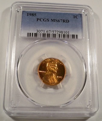 1985 1c PCGS MS67RD LINCOLN CENT MS 67 RD RED GRAIN - Image 1 of 4
