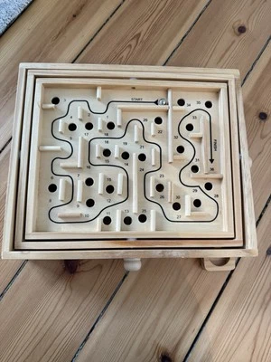 Holz labyrinth Geschicklichkeitsspiel Balancespiel Irrgarten Spiel, Kugel - Bild 1 von 2