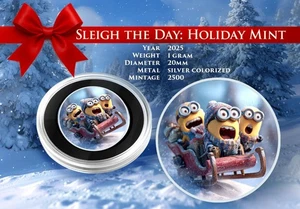 Trineo Minions 2025 el día 1 gramo .999 plata redondo Navidad diversión PREVENTA - Imagen 1 de 1