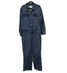 Favorite Daughter Denim Jumpsuit Pop The Balloon Live Grafik Rücken Logo Print XL - Bild 1 von 9