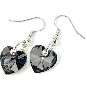 Black Swarovski Elements Crystal Heart Charm, Small Hoop Drop Earrings - Picture 1 of 2