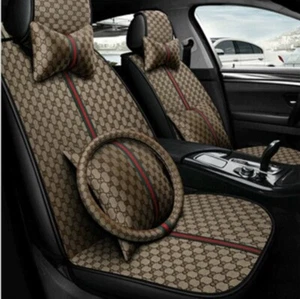 Luxury Leather Front + Rear Car Seat Covers 5-Seats Cushion Full Set Universal - Foto 1 di 5