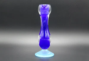 1990s KOSTA BODA Glass Adonis Blue & Teal Candlestick 69410 by Gunnel Sahlin - Picture 1 of 9
