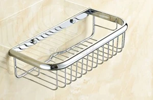 30cm Polished Chrome Wall Mount Bathroom Shower Storage Basket Caddy Shelf - Picture 1 of 7