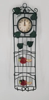Metal Brushed Kirch Green Ivy & Apple Accent Wall Clock w/2 Mail and Key Holders - Image 1 of 4