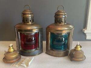 Vintage pair Perko Perkins Marine Lamp Nautical Ship Oil Lanterns Red & Green
