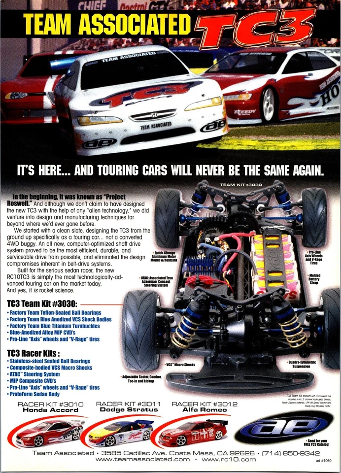 Team AE TC3 RC Touring Car Print Ad Wall Art Decor Team Kit #3030 - Image 1 of 1