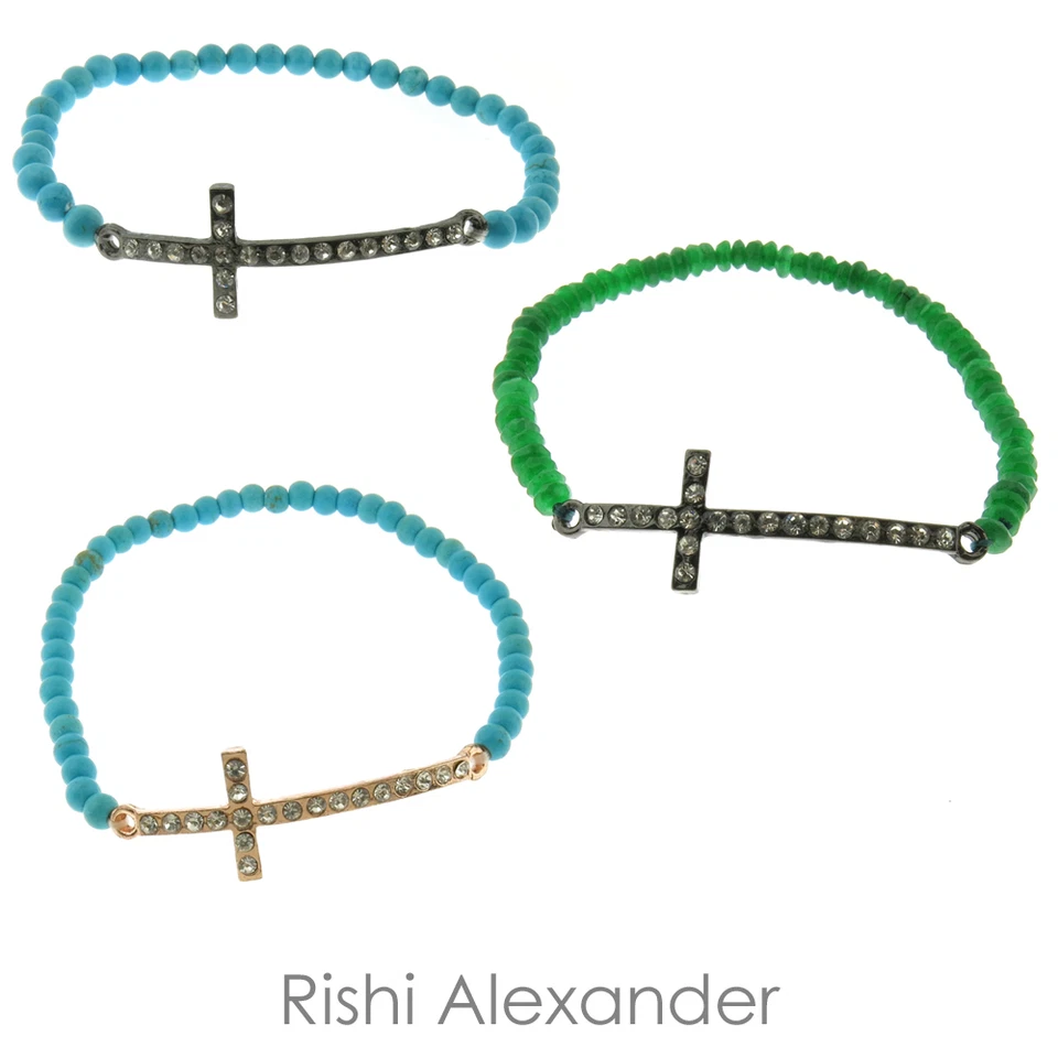 Sideways Cross Fashion Bracelets Turquoise Magnasite Onyx or Jade - Image 1 of 1