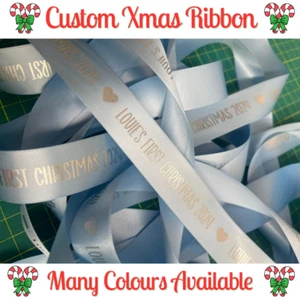 Personalised Xmas Ribbon - 15mm, 25mm, 48mm - Foil Print - Christmas Gifts - Picture 1 of 8