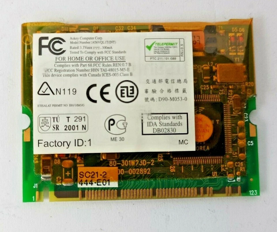 Compaq Evo N1000V PP2140 Scheda modem 56k mini pci 248777-002 - Immagine 1 di 1