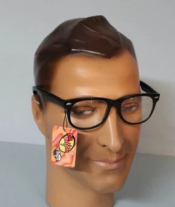 Retro Fifties Style Eyeglass Frames Black Plastic Clear UV lens Dress Up - Picture 1 of 2