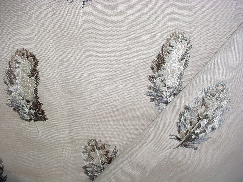 Clarke & Clarke F1082 Plumis Charcoal Emboidered Feather Upholstery Fabric - Image 1 of 3