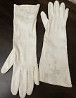 Vintage Hand Beaded Long Ivory Ladies Gloves Made In Hong Kong 100% Cotton