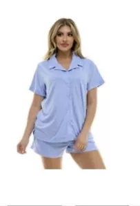JACLYN INTIMATES Womens Size Large PJs Shorts Set Blue & White Polkadots New - Picture 1 of 5