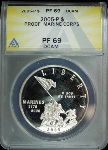 2005 P Marine Corps Proof Commemorative Silver Dollar ANACS PF 69 DCAM (2330219) Cover