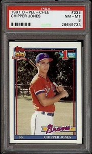 Rare 1991 O-Pee-Chee #333 Chipper Jones Rookie Card RC Braves HOF PSA 8 NM-MT - Picture 1 of 2