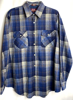 Camisa de Lana Informal Vintage Robert Surrey Marrón Azul Botón a Cuadros Grande Corea Foto 1 de 4