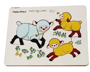 1973 Fisher Price 553 Sheep & Lambs Wooden Puzzle Toy Quaker Oats Made Belgium - Picture 1 of 8