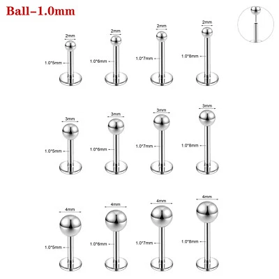 Lote de 12 piezas de perno Labret sin rosca acero quirúrgico hélice caracola pendiente perforación labial Foto 1 de 4