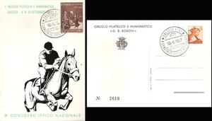 Filatelia X CONCORSO IPPICO NAZIONALE SALUZZO 1967 _ CARTOLINA BOLLO FILATELICO - Picture 1 of 1