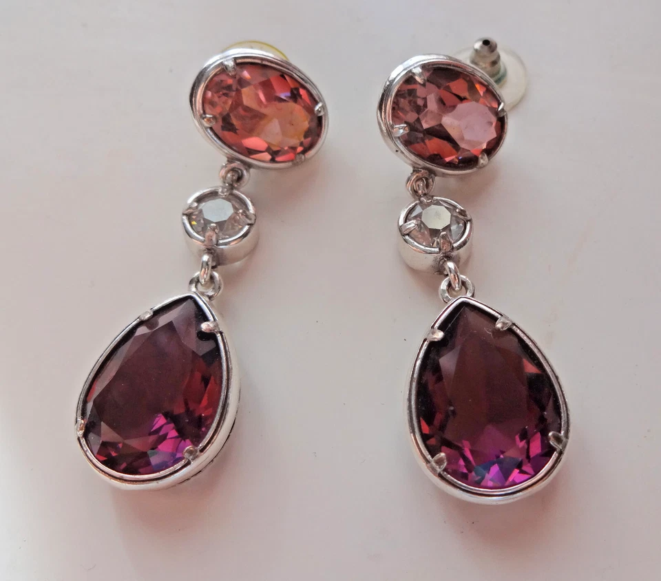 Brighton Post Teardrop Pink & Burgundy Sparkle Swarovski Crystals Earrings - Image 1 of 4