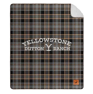 Yellowstone Throw Blanket Sherpa 60 X 70 Dutton Ranch Brand Logo TV Show Plaid