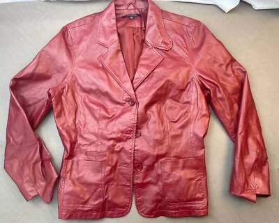 Chaqueta Chadwicks of Boston Mujer 14 Blazer Cuero Rojo Y2k Años 90 Forrada Suave Foto 1 de 4