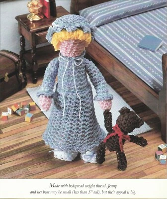 Bedtime Doll and Bear - 5" tall - Size 10 crochet cotton - Crochet Pattern ONLY - Image 1 of 2