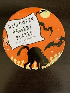 Set 4 Pottery Barn Retro Halloween 8" Dessert Mittagessen Teller in Blechbehälter - Bild 1 von 13