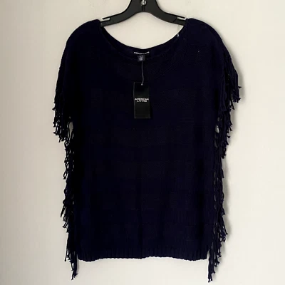 Suéter tejido cuello redondo flecos manga gorra American Living para mujer talla S Foto 1 de 3