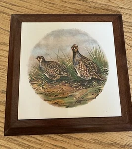 Vintage Quail Tile Trivet Wood Frame Imola Coop Ceramica Tile Wall Hanging Italy - Picture 1 of 12