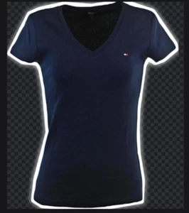 Tommy Hilfiger Top Women's Plus 0X Navy Blue Short Sleeve V-Neck T-Shirt - Picture 1 of 4