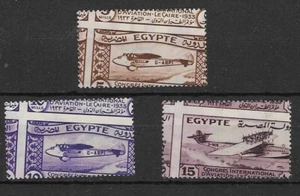 *EGITTO 1933, CONGRESSO INTER AVIAZIONE, PERFORAZIONE OBLIQUA. SETx3, NO GOMMA. - Foto 1 di 2
